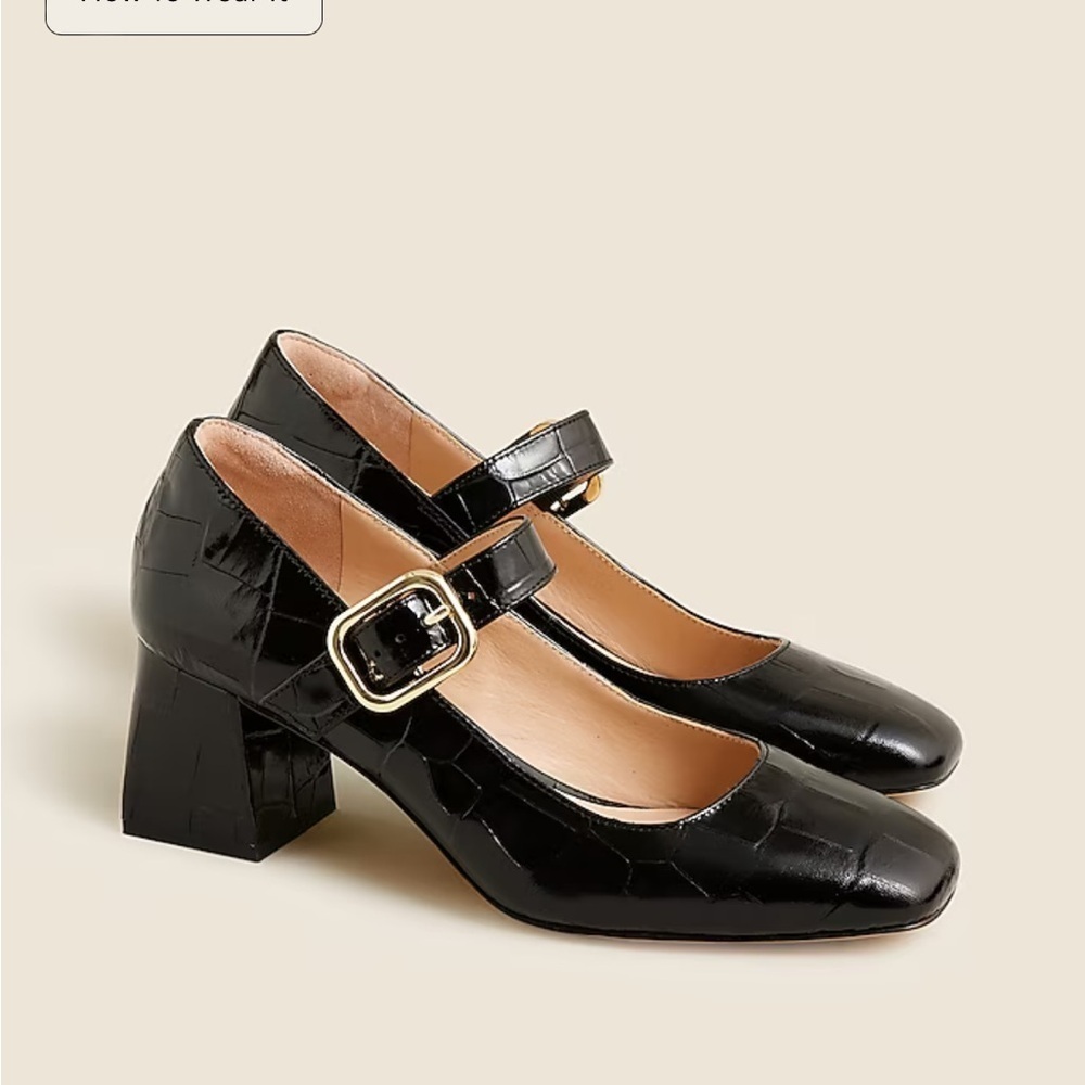 J Crew Layne Mary Jane heels in croc-embossed Italian leather CC052 - Picture 1 of 4